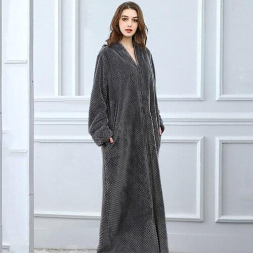 2020 Autumn Winter Womens Bathrobe Thick Flannel Bath Robes for Women Long Night Dress Pajamas Sleepwear Loose Bathrobe Men