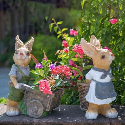 Rustic artificial animal sculpture resin Rabbits craft decoration outdoor decoration 2pcs/lot garden decor home craft