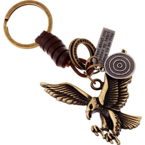 Jessingshow Men Punk Vintage Animal Pendant Keychain Handwoven Car Retro Genuine Leather Buddha Key Chain Key Ring Jewelry 2021