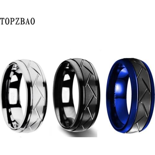 8mm mens ring stainless steel jewelry double groove oblique cut drawing process fashion creative exquisite jewelry accessories