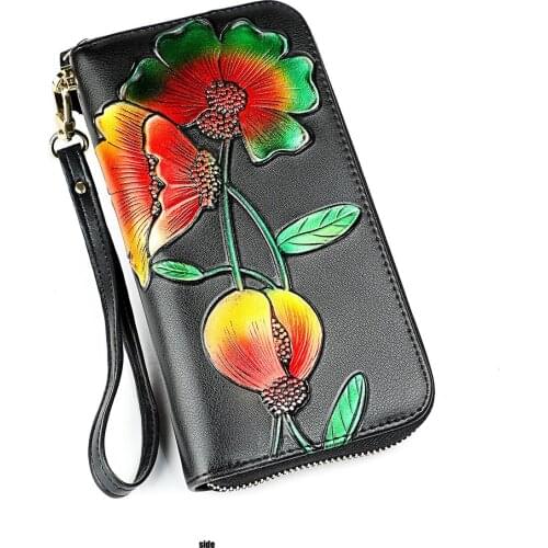 Rfid Credit Card Wallet Women Zipper Clutch Purse Bag Ladies Flower Leather Wallet CardHolder Handbag Male Long Money Bag Luxury