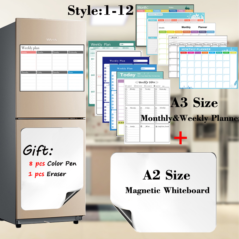 12 Styles Magnetic Monthly&weekly Calendar A3 Size Match Magnetic Whiteboard A2 Size Dry Erase Fridge Stickers Message Board