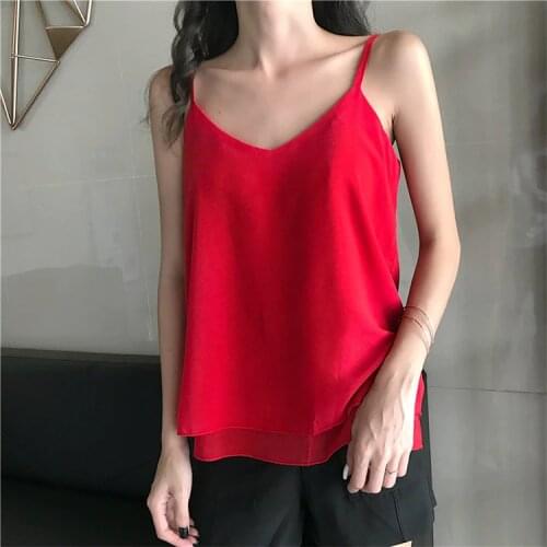Size S-4XL Summer Women Chiffon Camisole Tops Female Polyester Tanks Sleeveless Basic Solid T shirts 8920