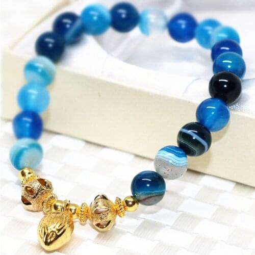 Fashion 8mm blue veins round beads strand bracelets natural carnelian onyx agat stone pendant diy jewelry 7.5inch B2083