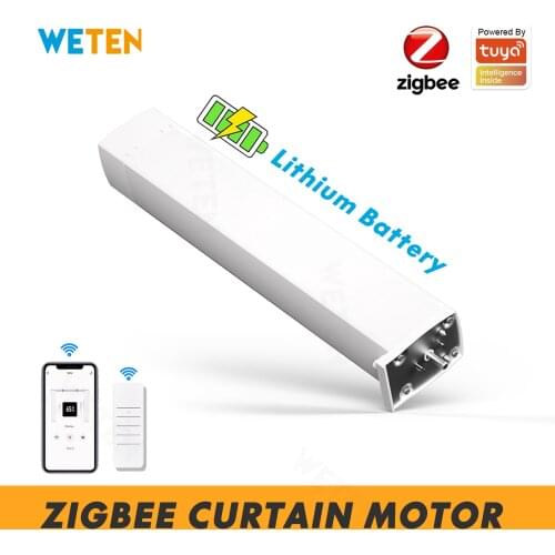 Zigbee Smart Motorized Electric Curtain Motor with Battery, Tuya Smart Life App 433 RF Remote Control, Support Google Home Alexa