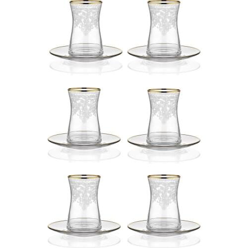 12 Pcs Glass Tea Cup with Saucers Turkish 6 person tea and coffee presentation set elegant presentation set Gift for New House