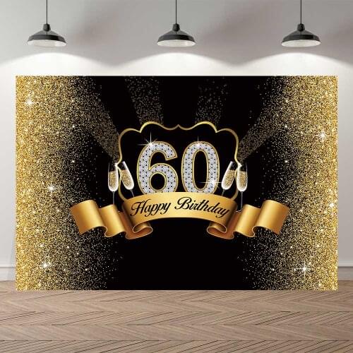 NeoBack 60th Anniversary Royal Golden Black Birthday Celebration Background Photocall Banner Decoration Photography Backdrop