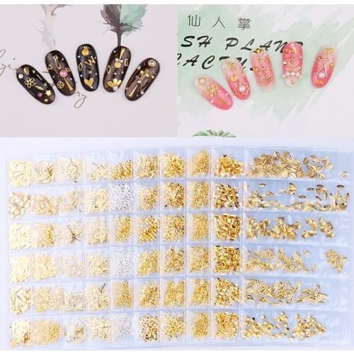 1 Pack Nail Charm Rivet Charming Rhinestone Metal Rivet Mixed 6 Shapes For 3D Alloy Glitter Art River Gold Decoration 6 Sizes
