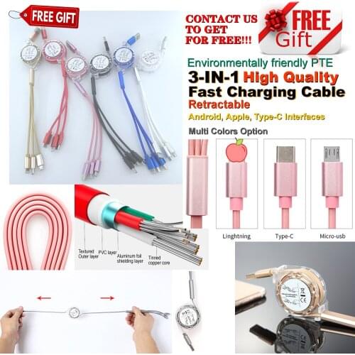 Gift T01:High quality TPE 3-in-1 Type-C Retractable Fast Charge Cable for VIP [ Not for sale !!! Confirm before order ]