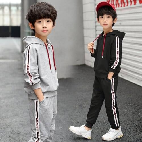 Grey Black Spring Autumn Girls Clothing Suits Sweatshirts +Pants 2pcs/Set Pullover Kids Teenager Outwear Sport Beach School