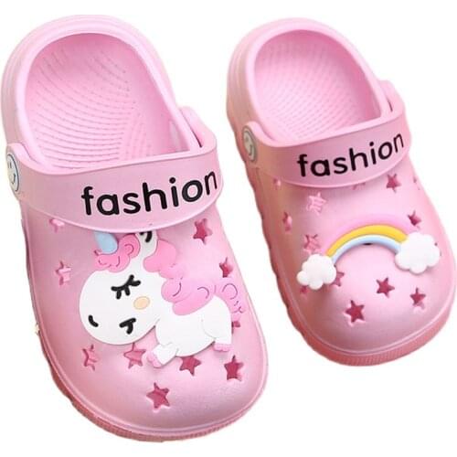 Suihyung Summer Kids Sandals Cartoon Rainbow Unicorn Beach Cave Shoes Soft Non-slip Boy Girl Slippers Toddler Baby Garden Shoes