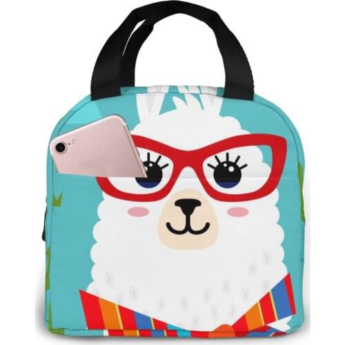 Alpaca With Glasses Lunch Food Box Bag Fashion Insulated Thermal Food Picnic Lunch Bag for Women kids Men Cooler Tote Bag
