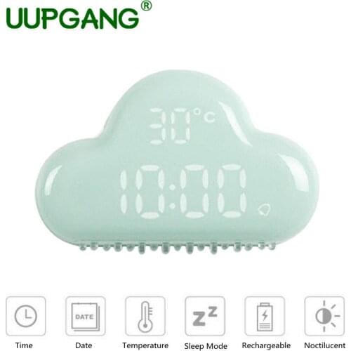 LED Digital Alarm Clock USB Cloud Sound Control Glowing Desktop Clocks Intelligent Time Temperature Date Clock Gift for Girls