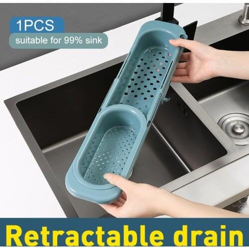 Telescopic Sink Shelf Kitchen Sinks Organizer Soap Sponge Holder Sink Drain Rack Storage Basket Towel Hook Kitchen Gadgets