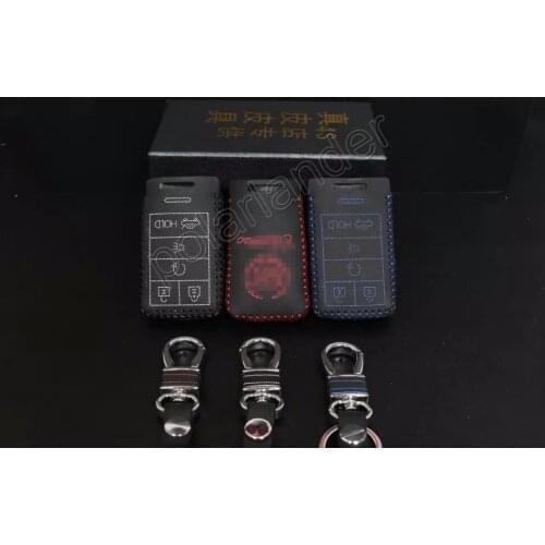 Only Red Car key cover case for CADILLAC SLS SEVILLE car key case cover Hand sewing DIY car styling Genuine quality leather