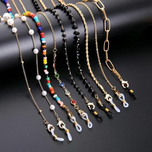 Punk Cute 2021 Fashion Jewelry Sunglasses Mask Chains For Women Acrylic Pearl Crystal Eyeglasses Chains Lanyard Glass Wholesale