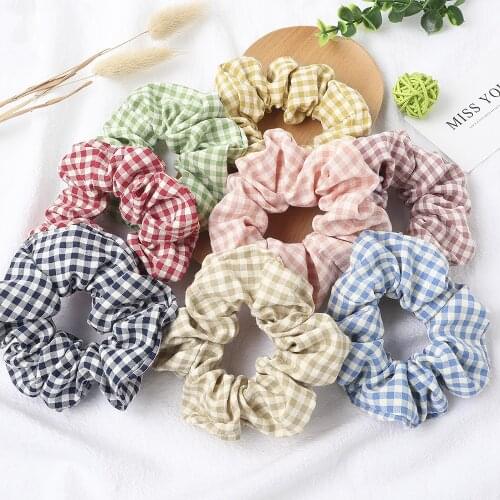 Plaid Hair Scrunchies Women Elastic Hair Bands Stretchy Scrunchie Girls Headwear Loop Ponytail Holder Printed Hair Accessories