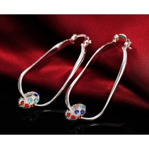 925 Sterling Silver noble Colorful crystal beads drop Earrings for woman party fashion Jewelry charm Trendsetter Christmas Gifts