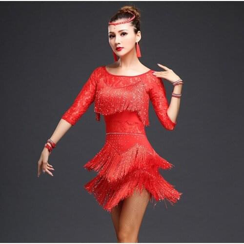 New 2021 Women Competition Dance Clothes Sequins Costume Set Fringe Salsa Dresses Ballroom Dance Ladies Latin Dress