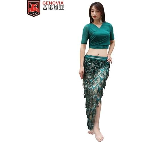 Women New Sequins Mermaid Scale Belly Dance Costume Hip Scarf Blouse Set Ladies Nightclub DJ Halloween Dancewear Costume