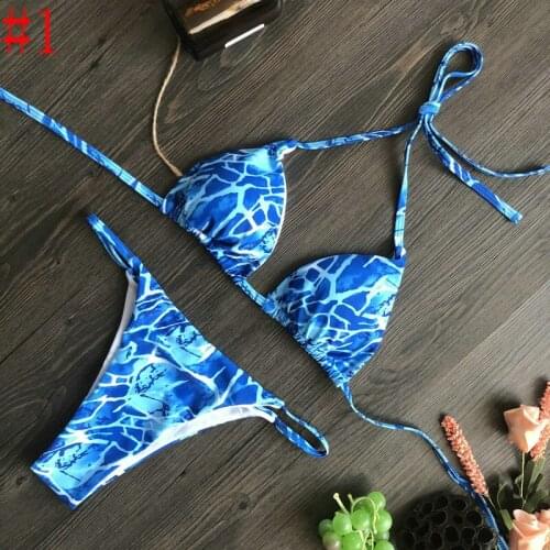 QINJOYER Sexy BathingSuits 2 Pieces Swimsuit Mini Thong Bikini 2021 Women Swimwear Brazilian Bikini Set String Print Swimsuit