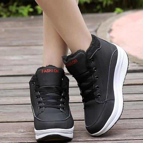 Winter Womens Ankle Boots Snow Women Warm Thick Plush Snow Boots Waterproof Female Wedge Suede Boots Lace Up Causal Sneakers