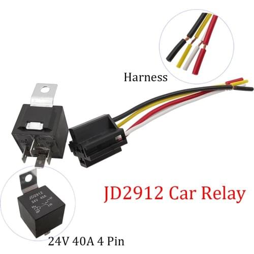 1Set JD2912 Waterproof Car Relay with Cable JD2912 24V 40A 4 Pin Automotive Relay Socket Harness for Truck Van Motorcycle Boat