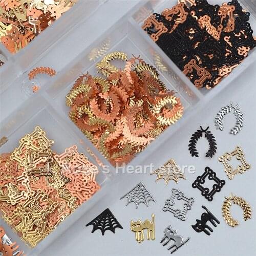 1Box mixed design Gold Silver black Slice Alloy Sequin decals 3D Nail art Decorations Manicure tools DIY Salon Gift