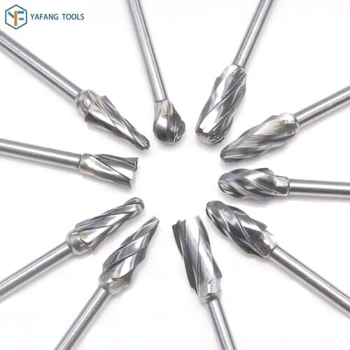 10pcs/set 3mm Shank Tungsten Solid Carbide Carving End Mill Milling Cutter Rotary Burr Files Grinding Bit Abrasive Power Tools