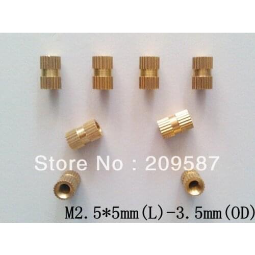 100pcs Brass Knurl Nuts M2.5*5mm(L)-3.5mm(OD) Metric Threaded insert