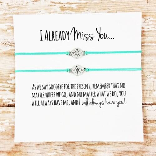 2Pcs/Set Compass Charm Friendship Bracelets I Miss You Long Distance Love Bracelet Best Friend Couples Bracelet Gift Jewelry