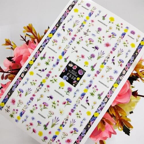 3D Nail Sticker Foil Self Adhesive Design Sliders Beautiful Wild Flowers Lavender Nail Art Decoraciones Manicure Accesorios Tips