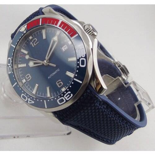 41MM Blue Black Mechanical Luxury 4 Models Watch Sapphire Glass Automatic GMT Movement Ceramic Bezel Leather Strap
