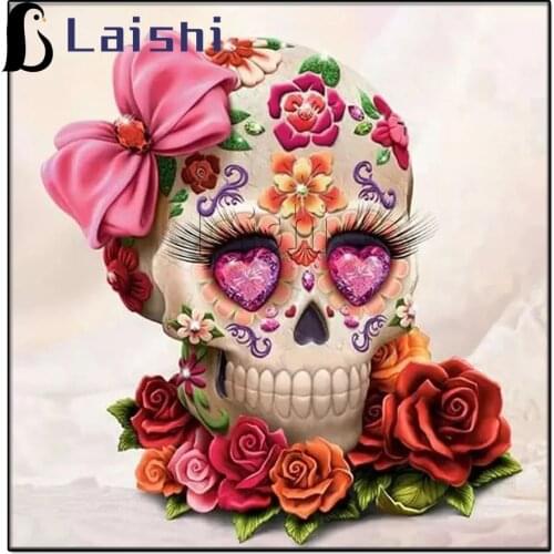 5D Diy Daimond Painting Skull&Flower 3D Diamond Painting full Round Rhinestones Diamant Painting Embroidery cartoon home Decor