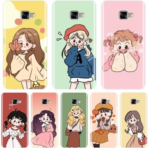 Japanese Girl Kawaii Floral Back Cover For Samsung Galaxy C5 C7 C8 Soft Silicone Phone Case For Samsung Galaxy C5 C7 C9 Pro Case