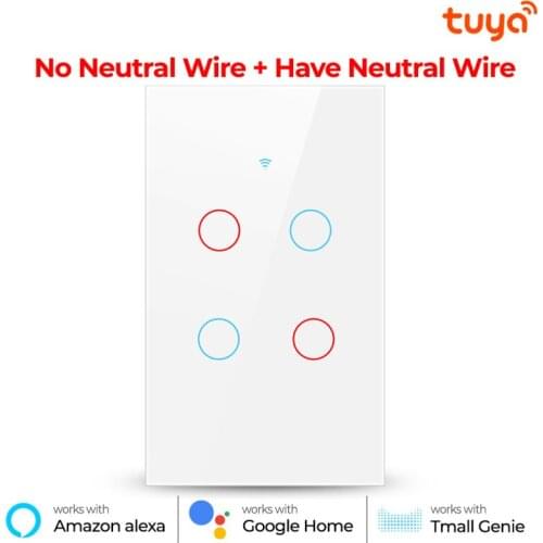 Two Wiring Methods 1/2/3/4 Gang 10A Lights WiFi Switch Support Neutral/No Neutral APP+touch+433 MHZ RF+voice Control Switch
