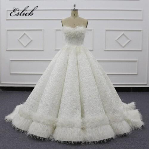 Eslieb Stunning Feathers wedding dress luxury 2020 brand real work Ball Gown Sweetheart Wedding dresses Bride Dresses Sj130