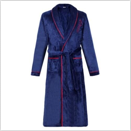 Flannel Bath Gown Winter Bathrobe Men 3XL Thick Mens Robe Terry Long Sleeve Solid Male Sleep Gown Women Nightgown Kimono Lounge