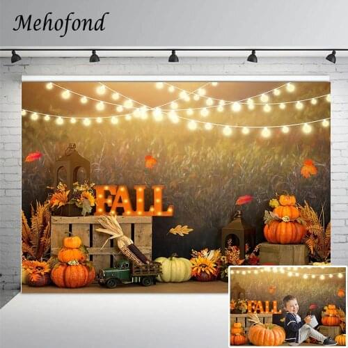 Mehofond Fall Photography Background Newborn Portrait Autumn Harvest Wheat Pumpkin Truck Baby Birthday Backdrop For Photo Studio