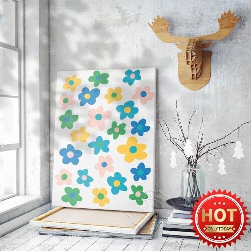 Colorful Flower Art Poster, Flower Pattern Canvas Painting Wall Picture, Nordic Style Kids Room Living Room Home Decor Mural