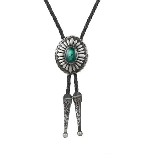 KDG western cowboy dot oil pattern Bolo tie pendant necklace western cowboy leather tie birthday gift