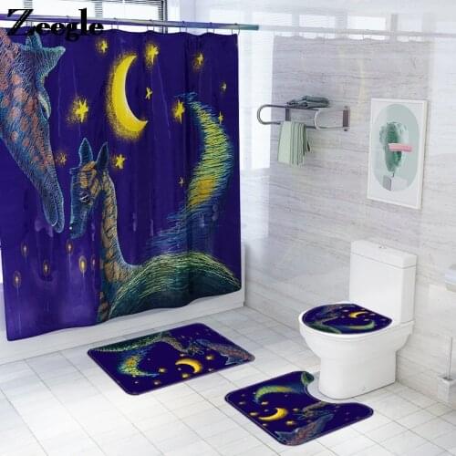 Bathroom Carpet Rug Home Decor Toilet Mat Absorbent Toilet Seat Cover Mat U-Shaped Toilet Rug Shower Room Mat and Curtain Set
