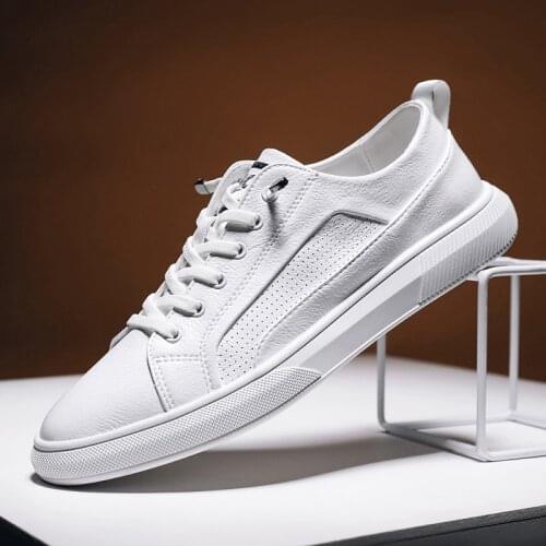 Leather Shoes Men Sneakers Fashion Breathable Casual Men Shoes Trend Wild Casual Tide Flats Simple White Sneakers