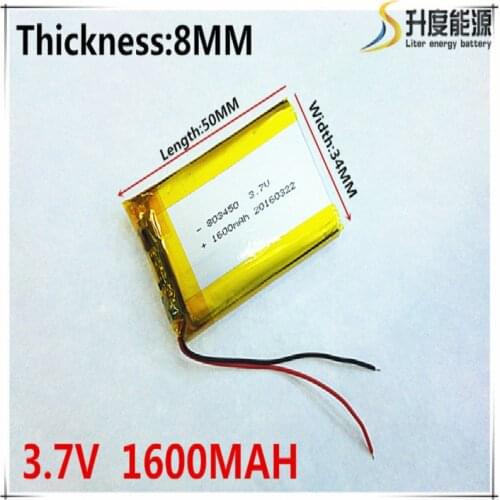 3.7V 1600mAh 803450 Lithium Polymer Li-Po li ion Rechargeable Battery cells For Mp3 MP4 MP5 GPS mobile bluetooth