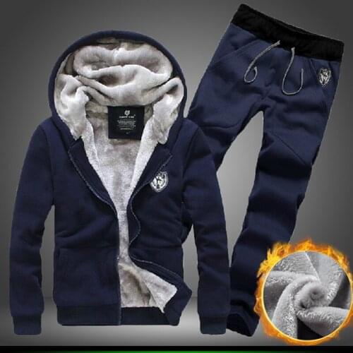 LUCLESAM Mens Casual Warm Thicken Fleece Zip Up Hoodie Sets Male Fashion Sports Cardigan Sudaderas Con Capucha