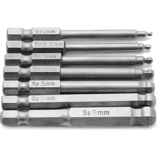 Mayitr 7 Pcs 2.5'' 65mm Hand Tools Screw Driver Magnetic Ball End Hexagon Head Hex Screwdriver Bits Drill Tool