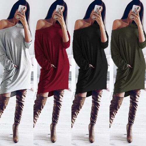 One Shoulder Dress Sexy Club Scoop Neck Sukienka Plain Oversized Sweatshirt Dress Women Pocket Loose Fashion Hipster Dress Solid