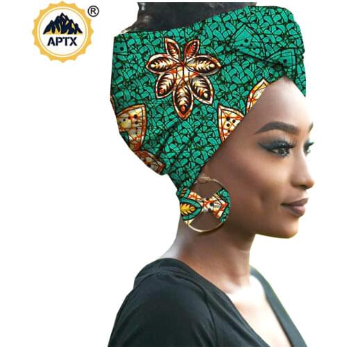 African Head Wraps for Women Headscarf Matching African Earrings High Quality Ankara Print Women Headwraps and Earrings A19H002
