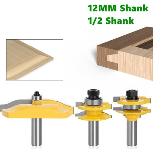 3pcs/set 12mm 1/2 Shank Door Panel Cabinet Tenon Router Bit Set Milling Cutter For Woodworking Cutters Cutting Tools