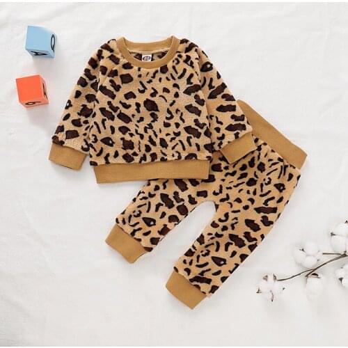 Child Clothes Set Girls Fashion Leopard Print Long Sleeve Sweater Tops + Pants Children Set For 0-18M